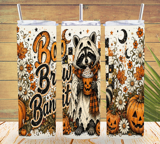 Boo Brew Bandit Ghost Raccoon Tumbler and Tumbler Wrap *1102