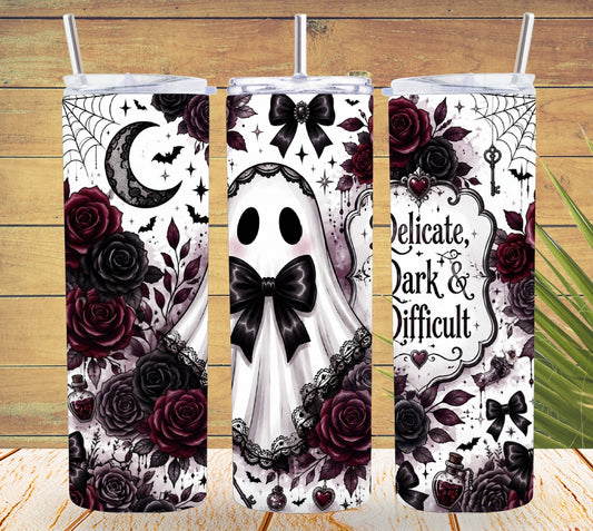 Delicate, Dark & Difficult Ghost Tumbler and Tumbler Wrap  *1090