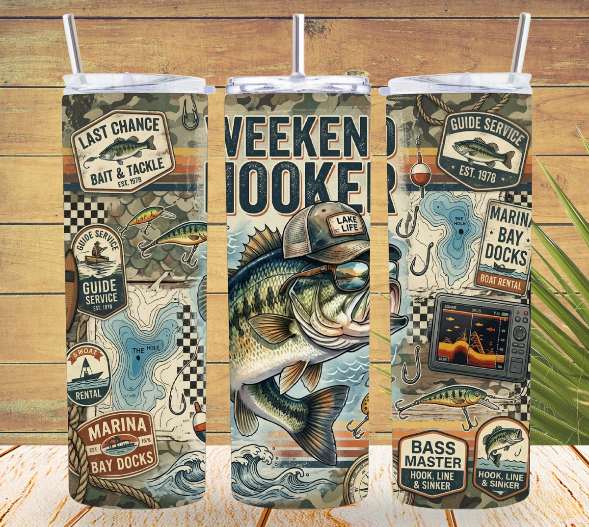 WEEKEND HOOKER FISHING TUMBLER and Tumbler Wrap PNG  *1063