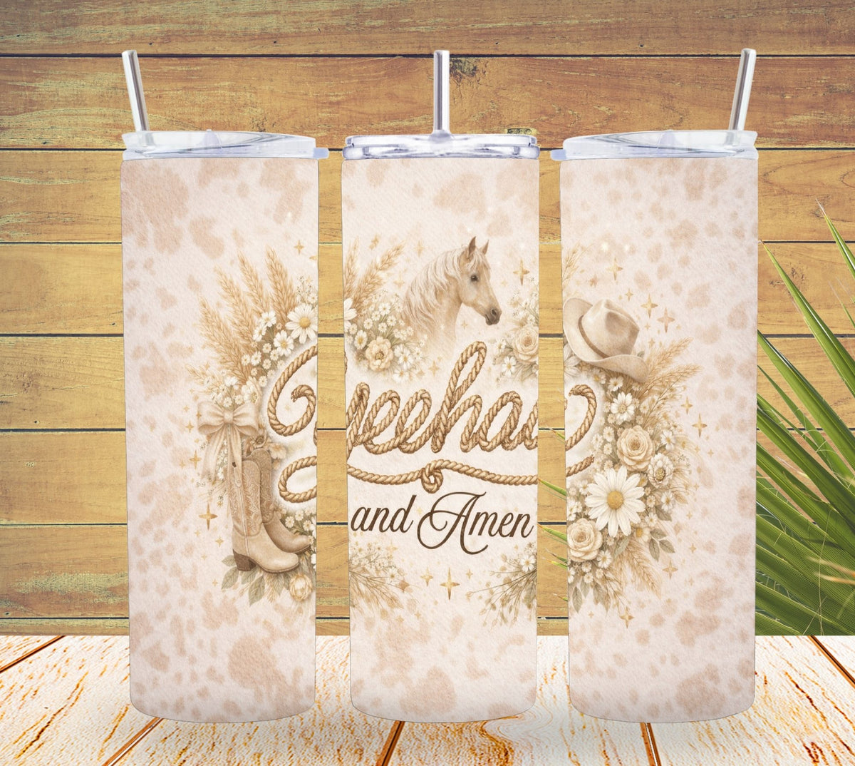 Neutral Boho Yeehaw and Amen Tumbler  *850