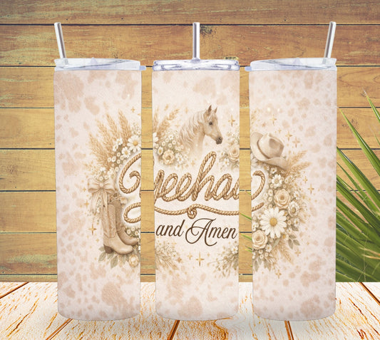 Neutral Boho Yeehaw and Amen Tumbler  *850
