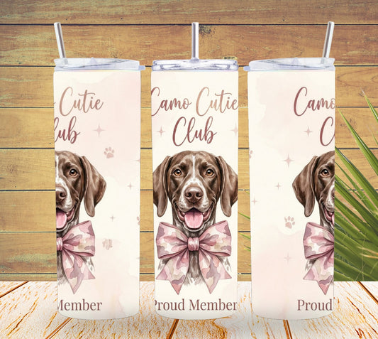 Camo Dog Coquette Bow Tumbler – GSP Hunter Girl Design   *866