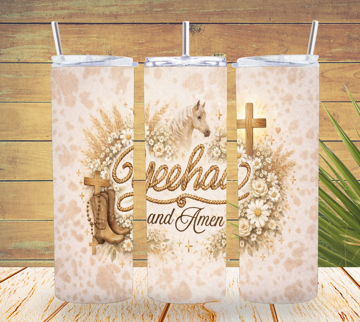 Christian Rustic Yeehaw and Amen Tumbler   *851