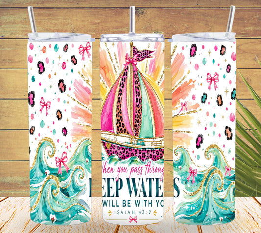 Deep Waters Christian Tumbler and Tumbler Wrap PNG  *1069