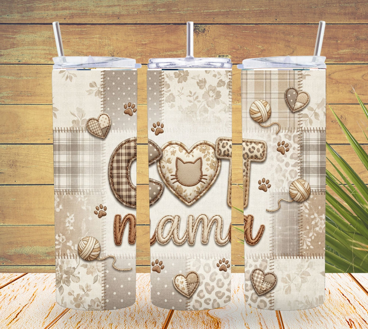 Cat Mama Patchwork Applique Tumbler   *928