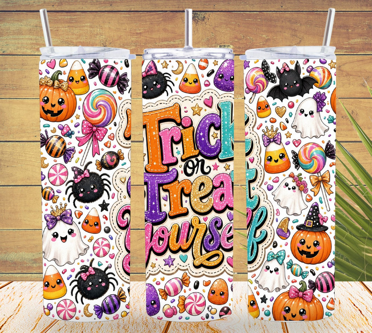 Trick or Treat Yourself Halloween Tumbler and Tumbler Wrap  *1112