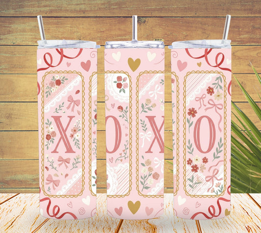 XOXO Coquette Floral Valentine Tumbler    *842