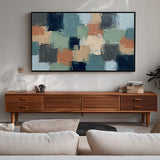 Modern Abstract Geometric Frame TV Art, Neutral Sage Navy Clay Palette Knife Texture, Contemporary Abstract TV Wall Art Digital Download