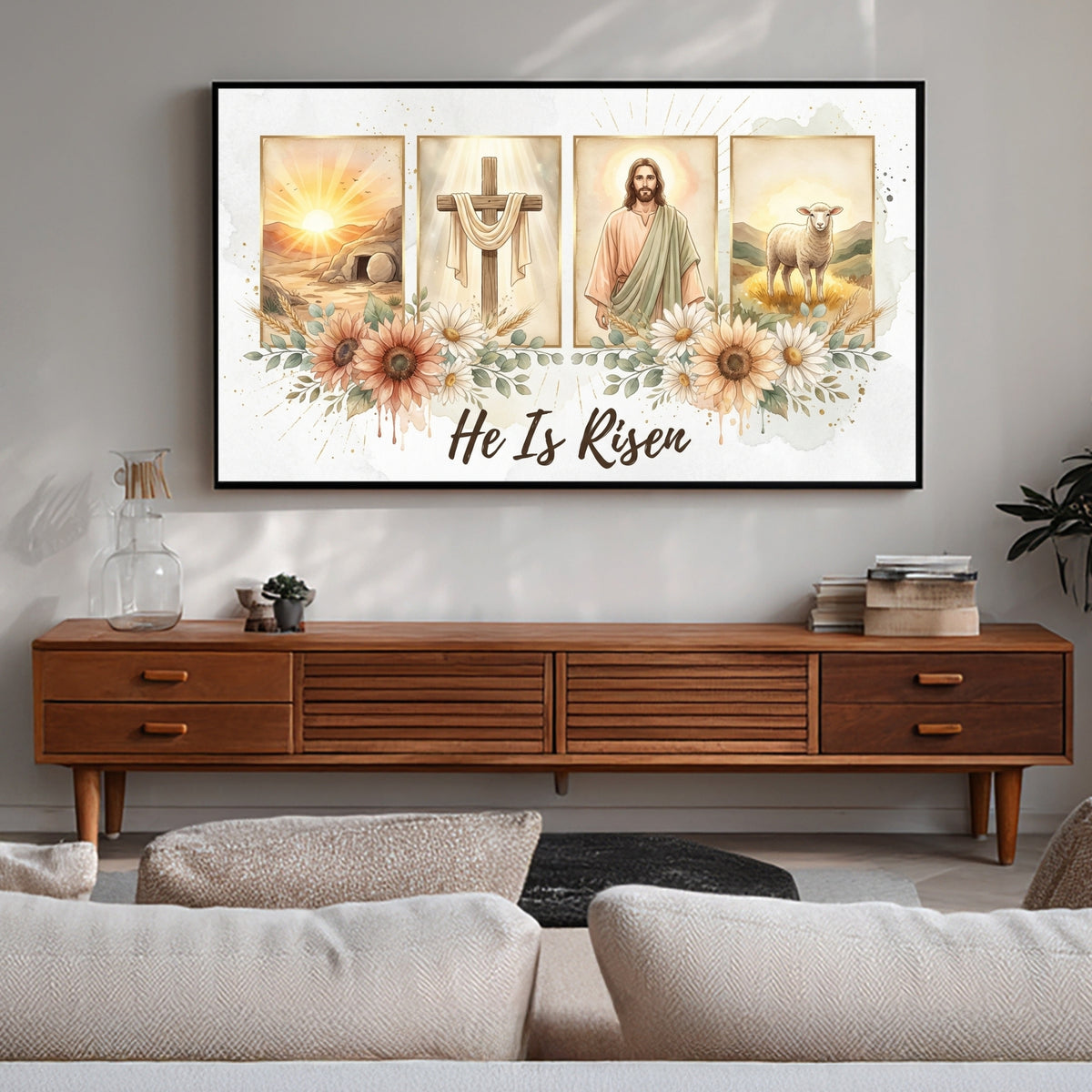 He Is Risen Easter Frame TV Art – Christian Resurrection Home Decor