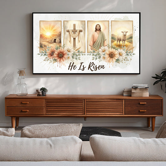 He Is Risen Easter Frame TV Art – Christian Resurrection Home Decor