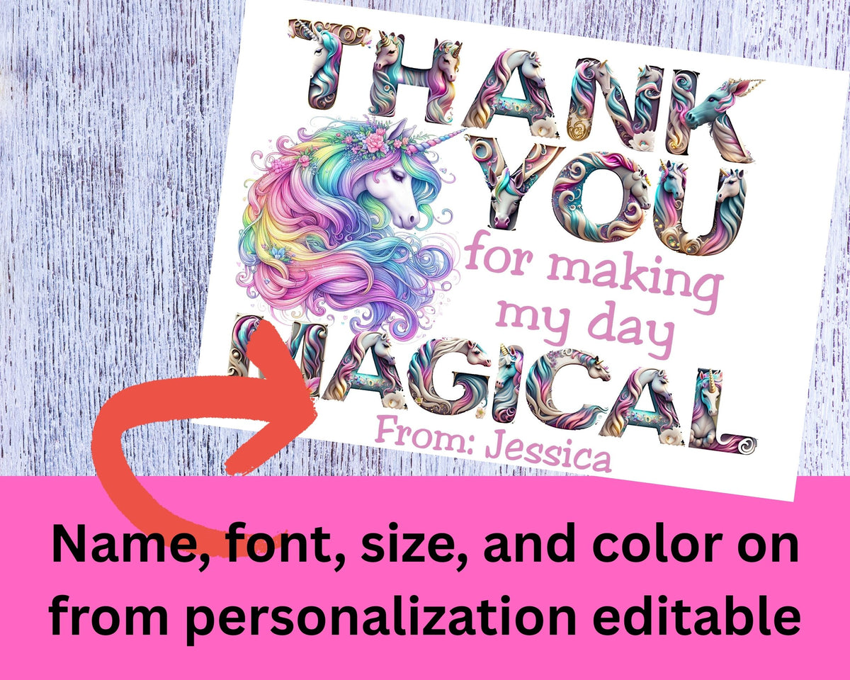 Thank You Personalizable Unicorn Candy Bag Topper Canva Template