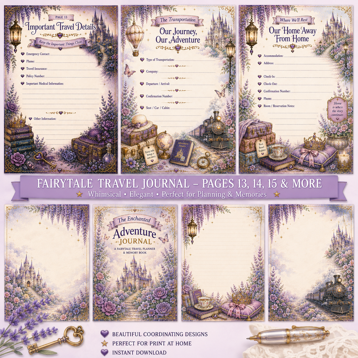The Enchanted Adventure Journal — Printable Fairytale Travel Planner & Memory Book (Digital PDF Download)