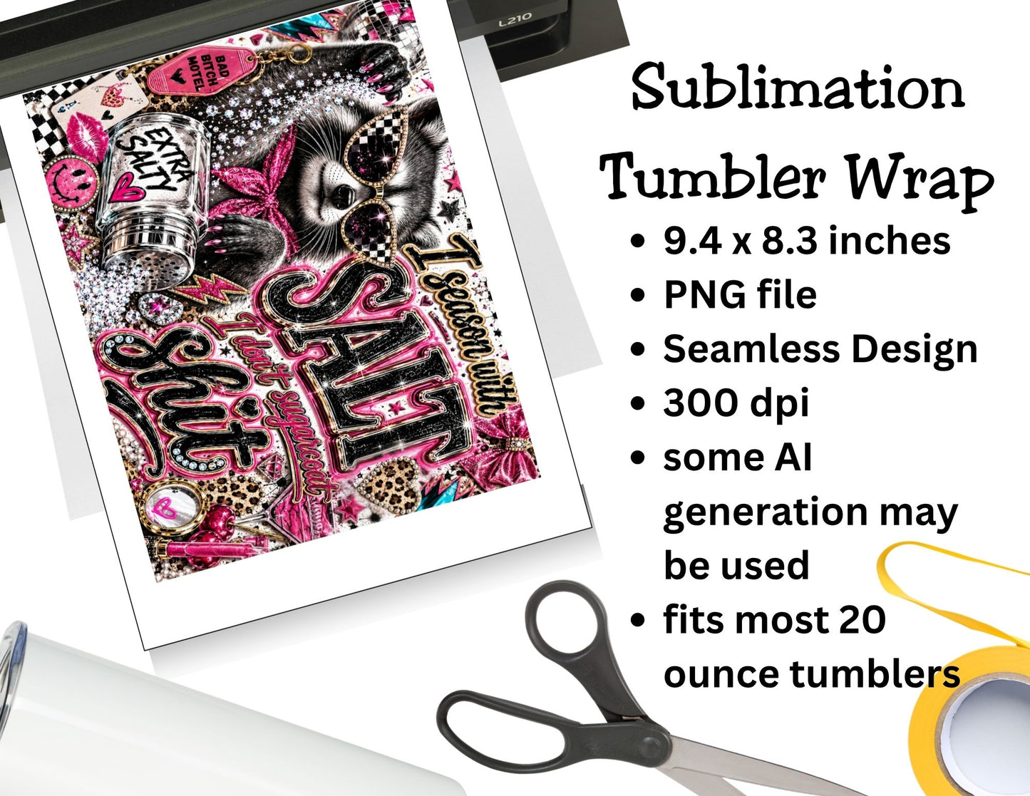 I Season with Salt Tumbler Wrap PNG & 20oz Skinny Tumbler   *1058