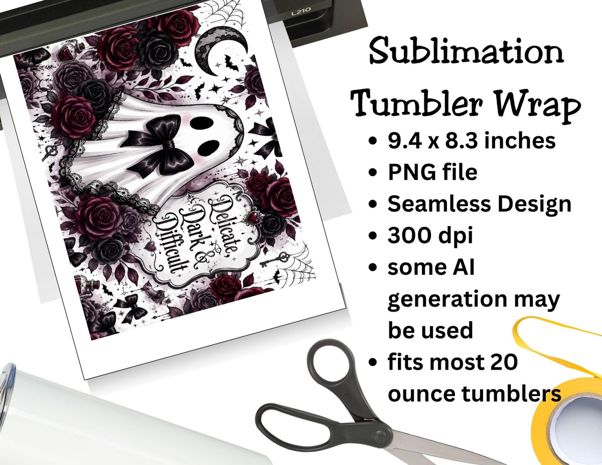 Delicate, Dark & Difficult Ghost Tumbler and Tumbler Wrap  *1090
