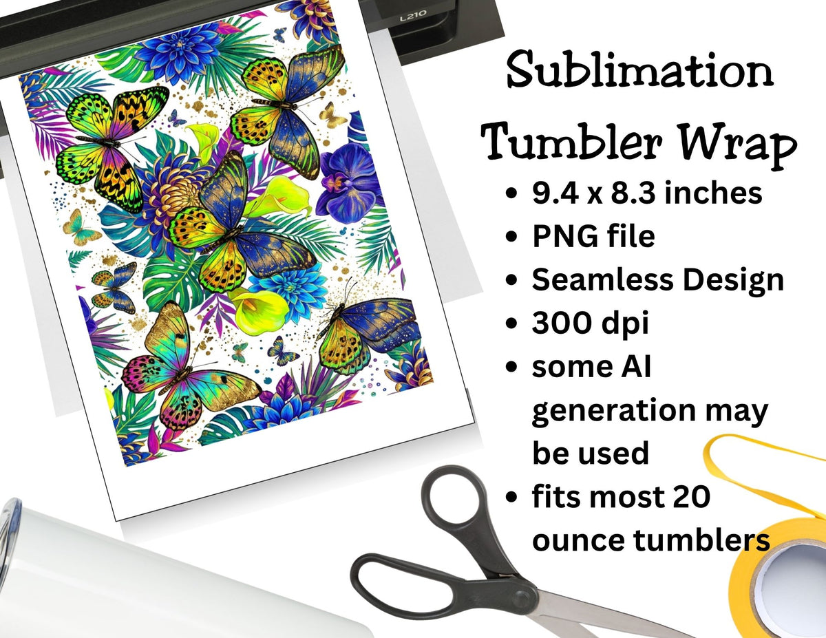 Butterfly Floral  TUMBLER and Tumbler Wrap PNG   *1064