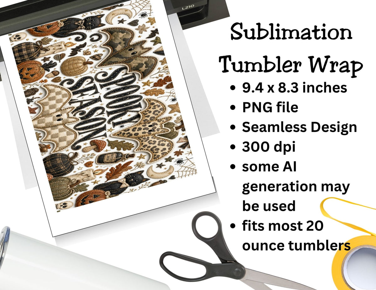 Spooky Season Patchwork Bats Tumbler and Tumbler Wrap *1109