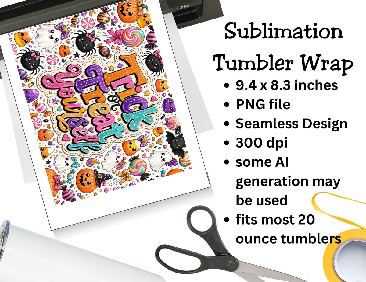 Trick or Treat Yourself Halloween Tumbler and Tumbler Wrap  *1112