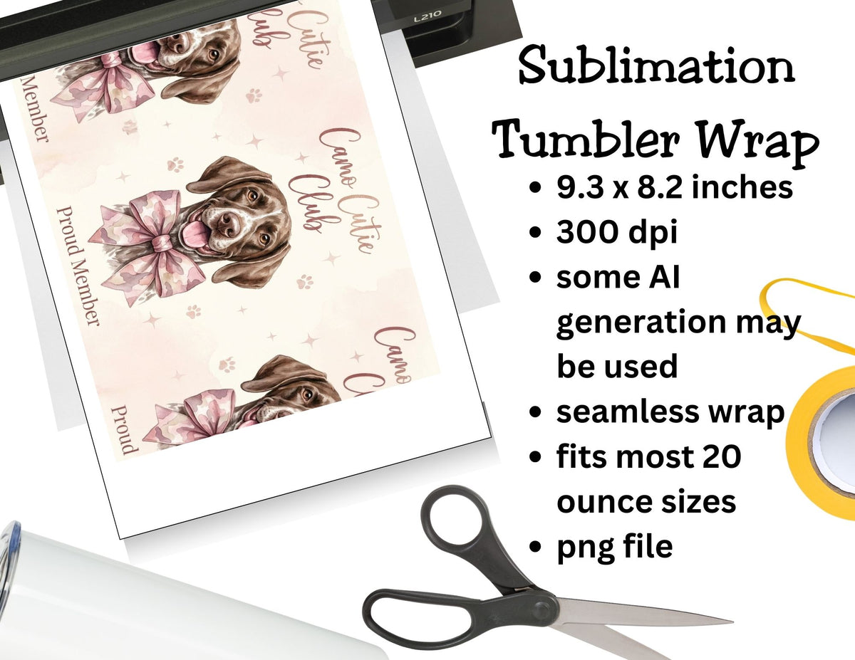 Camo Dog Coquette Bow Tumbler – GSP Hunter Girl Design   *866