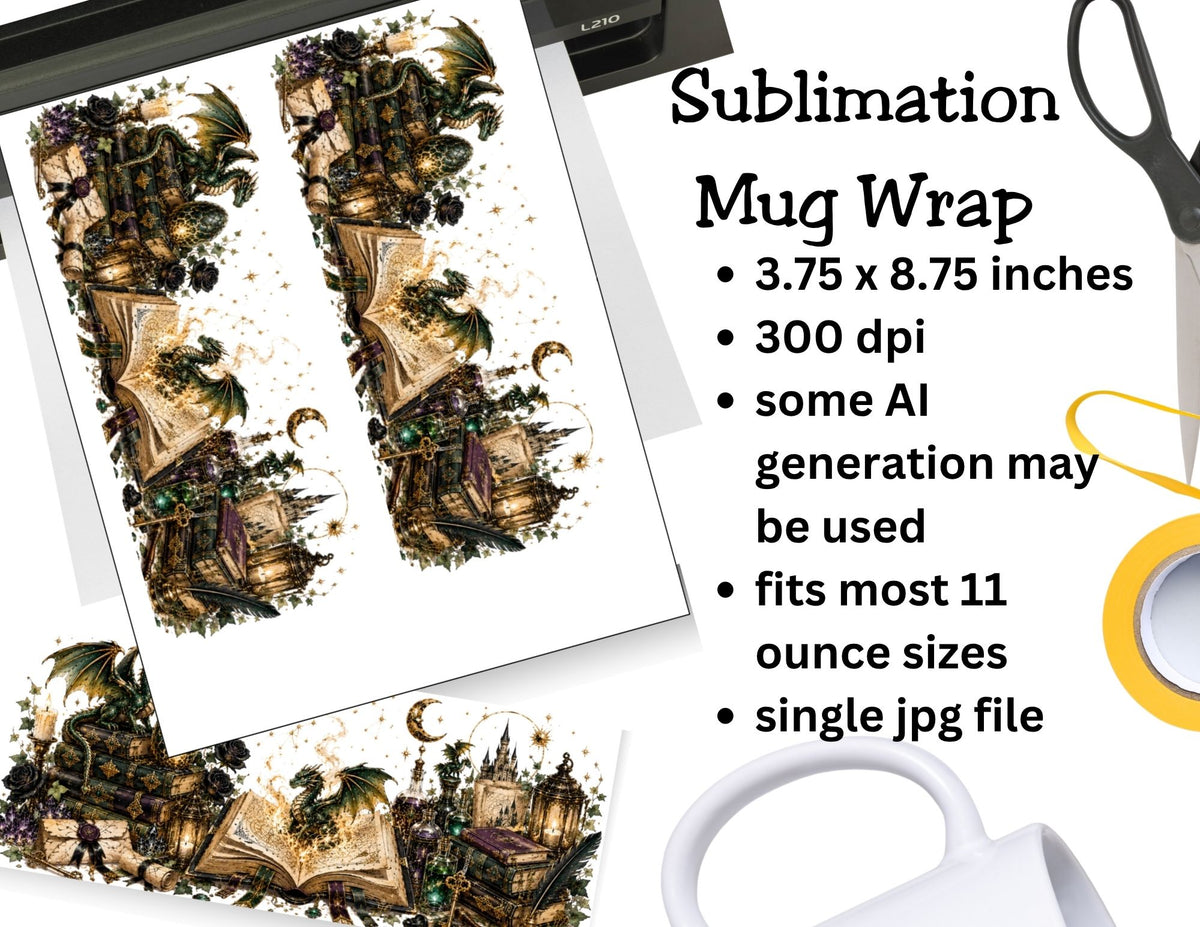 Dark Academia Dragon Mug  and Mug Wrap