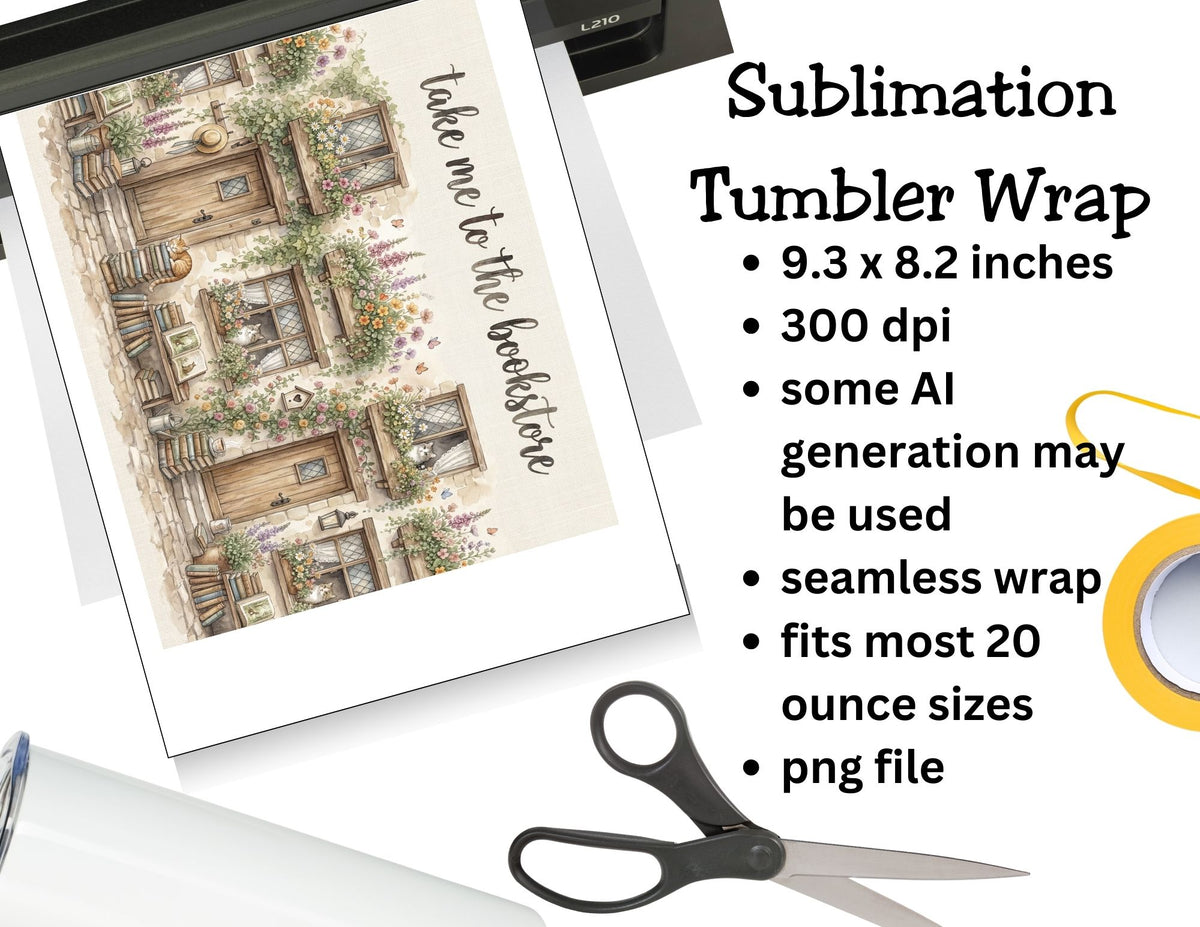 Sublimation tumbler wrap design with text and graphics, displayed on a white surface with scissors.