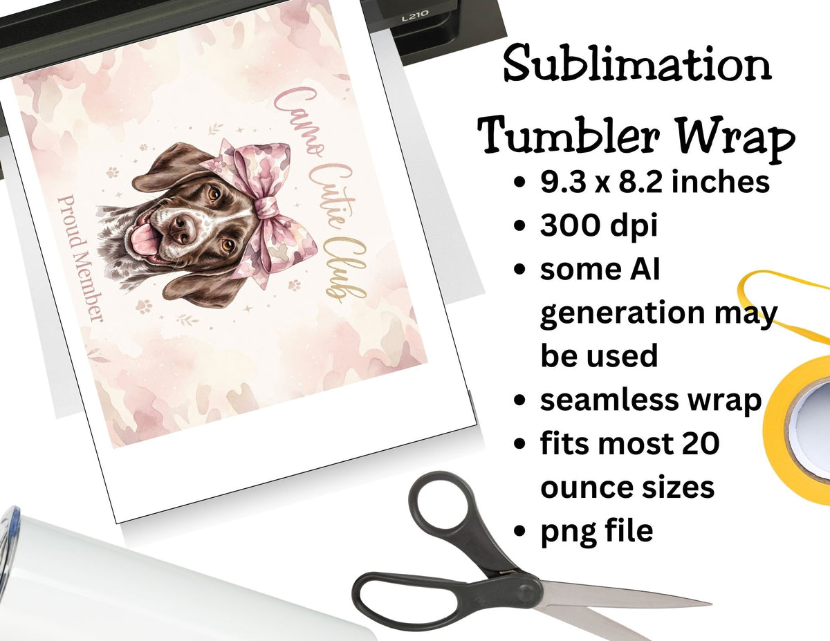 Camo Cutie Club GSP Tumbler – Coquette Hunting Dog Design   *867