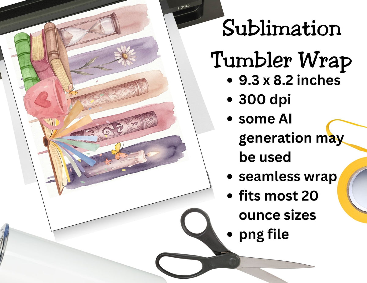 Sublimation tumbler wrap design with scissors on a white background