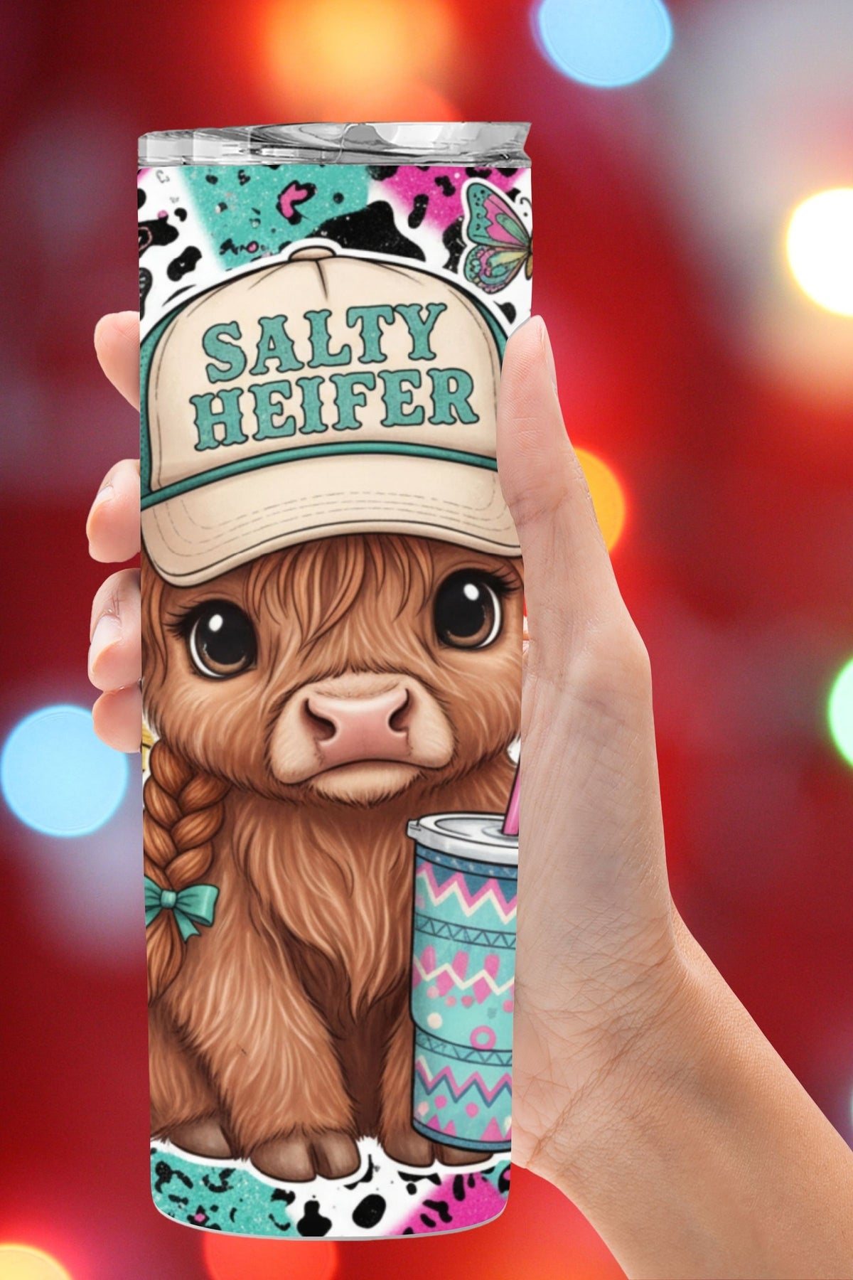 If sarcasm is your love language, this tumbler is for you. The Salty Heifer cow design mixes western charm, bright colors, and sassy vibes. Grab it as a ready-to-use tumbler or download the wrap to make your own.