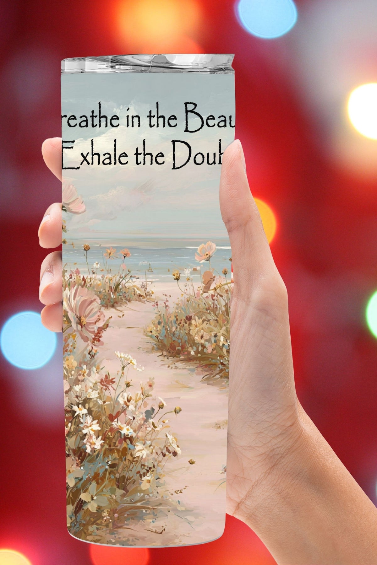 Looking for a peaceful, feminine tumbler design? This pink coastal floral tumbler wrap is inspired by wildflower paths and soft seaside skies. Choose a ready-to-use tumbler or download the PNG to create your own spring drinkware.
