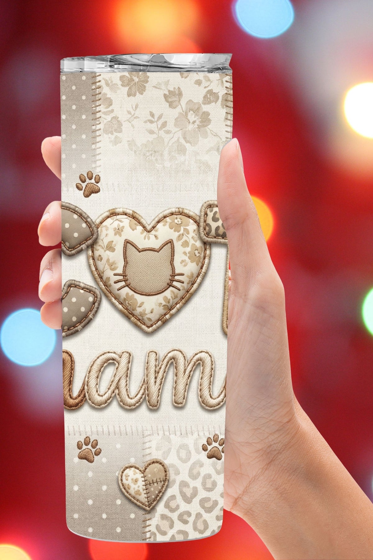 Cat Mama Patchwork Applique Tumbler   *928