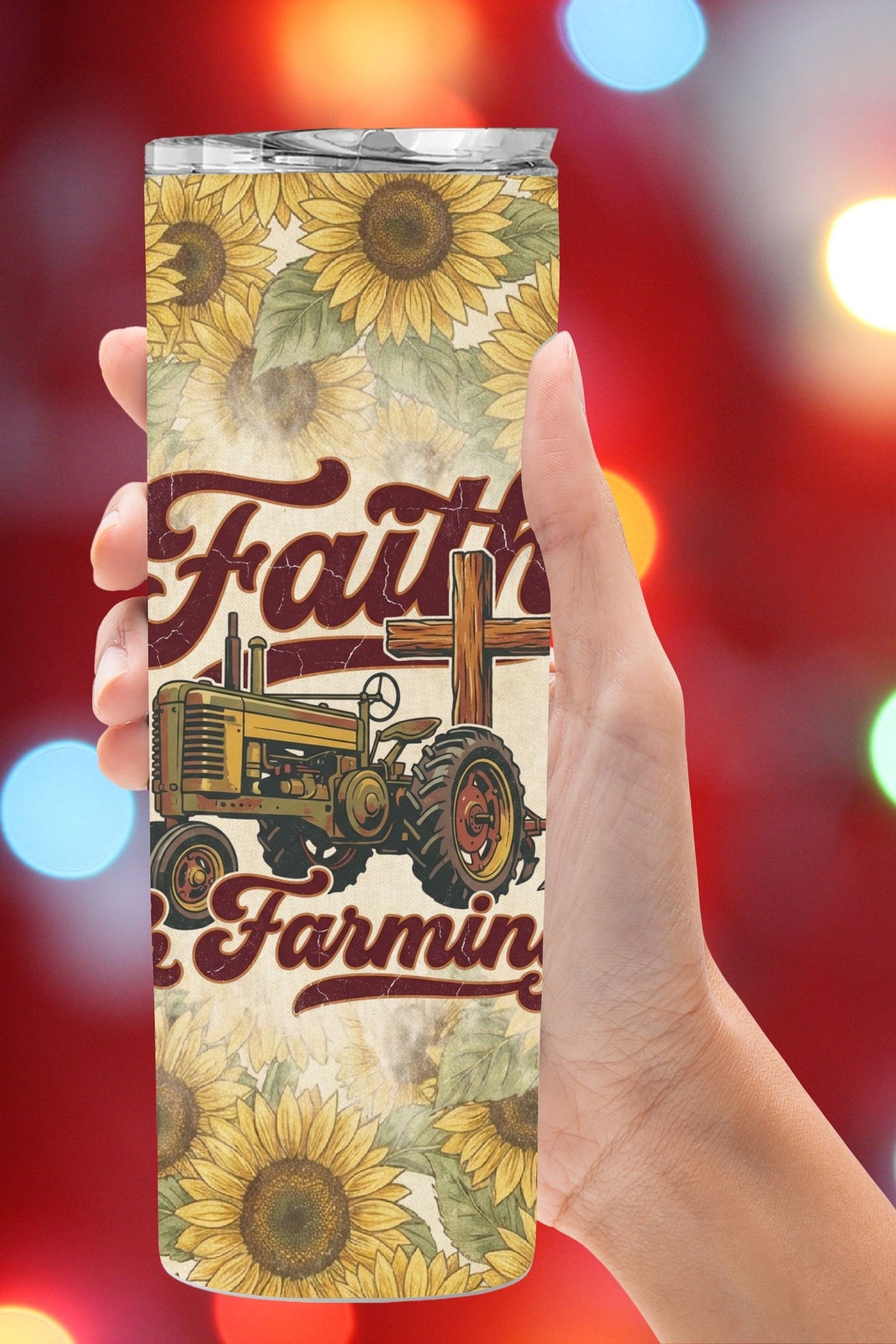 Faith, farming, and sunflowers 🌻✝️
This Faith and Farming tumbler features a vintage tractor and rustic cross—perfect for Christian farmers, farm wives, and country families. Available as a finished 20oz tumbler or a PNG wrap for DIY sublimation.