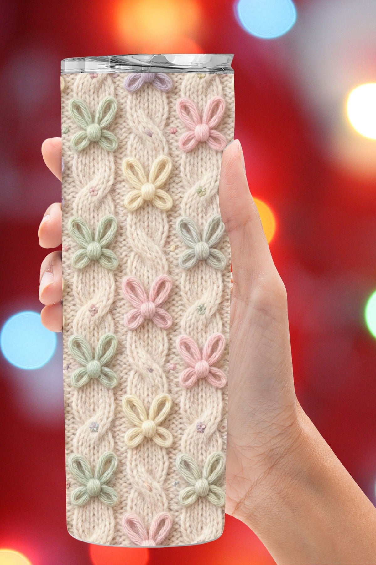 Looking for a soft pastel Easter tumbler idea? This butterfly faux yarn tumbler wrap is designed for 20oz skinny tumblers and gives a cozy cable knit look without texture. Available as a finished tumbler or a digital PNG for sublimation.