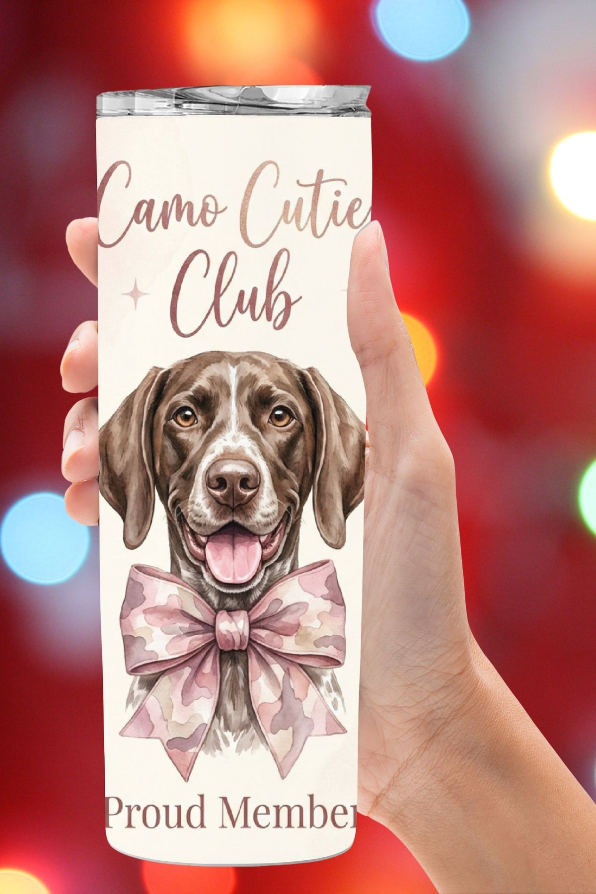 Camo Dog Coquette Bow Tumbler – GSP Hunter Girl Design   *866