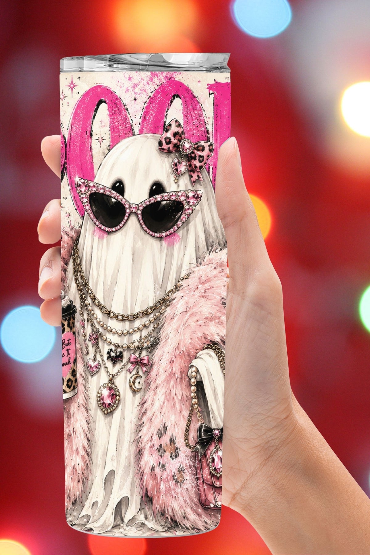 Glam Ghost Pink Halloween Tumbler and Tumbler Wrap PNG *1085