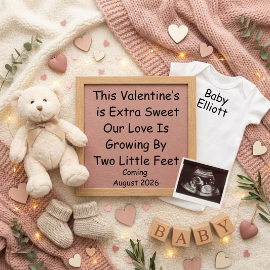Valentine Two Little Feet Pregnancy Announcement Canva Template