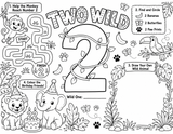 Two Wild Second Birthday Activity Placemat Printable, Jungle Safari Birthday Activity