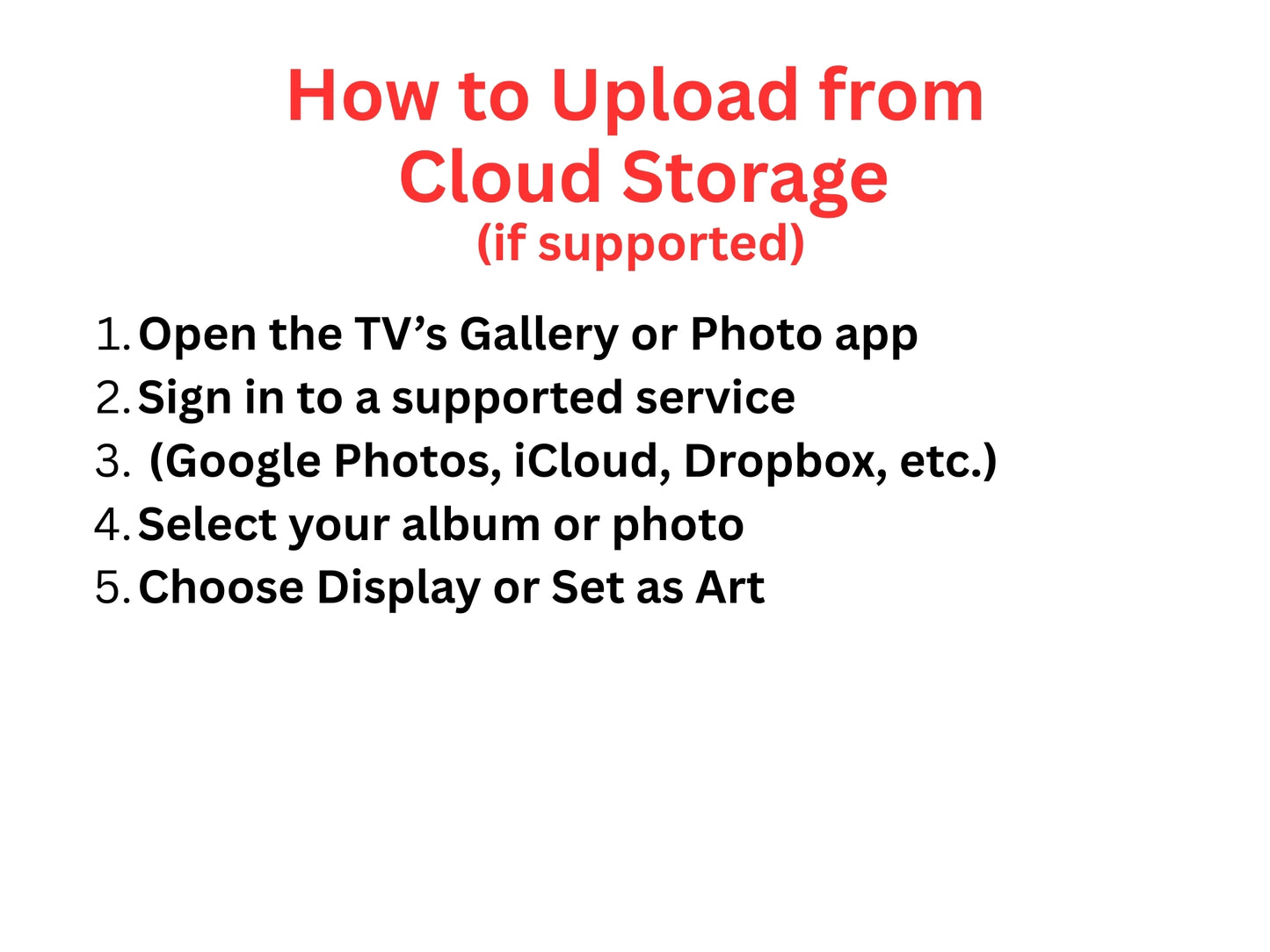 Text instructions on how to upload from cloud storage on a white background