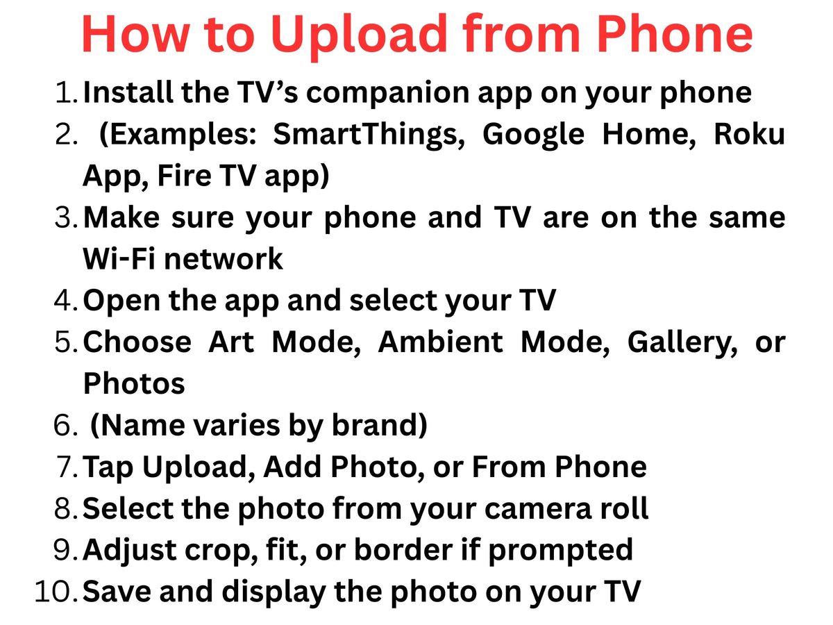 Step-by-step guide on how to upload photos from a phone to a TV using apps.