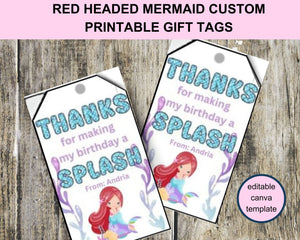 Little Mermaid Custom Name Thank You Gift Tag Canva Template Printable