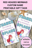 Little Mermaid Custom Name Thank You Gift Tag Canva Template Printable