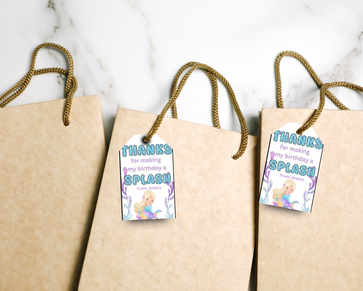 Little Mermaid Custom Name Thank You Gift Tag Canva Template Printable
