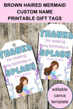 Little Mermaid Custom Name Thank You Gift Tag Canva Template Printable
