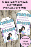 Little Mermaid Custom Name Thank You Gift Tag Canva Template Printable
