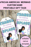 Little Mermaid Custom Name Thank You Gift Tag Canva Template Printable