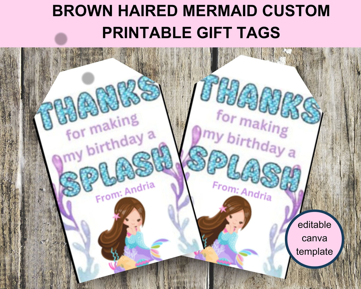 Little Mermaid Custom Name Thank You Gift Tag Canva Template Printable