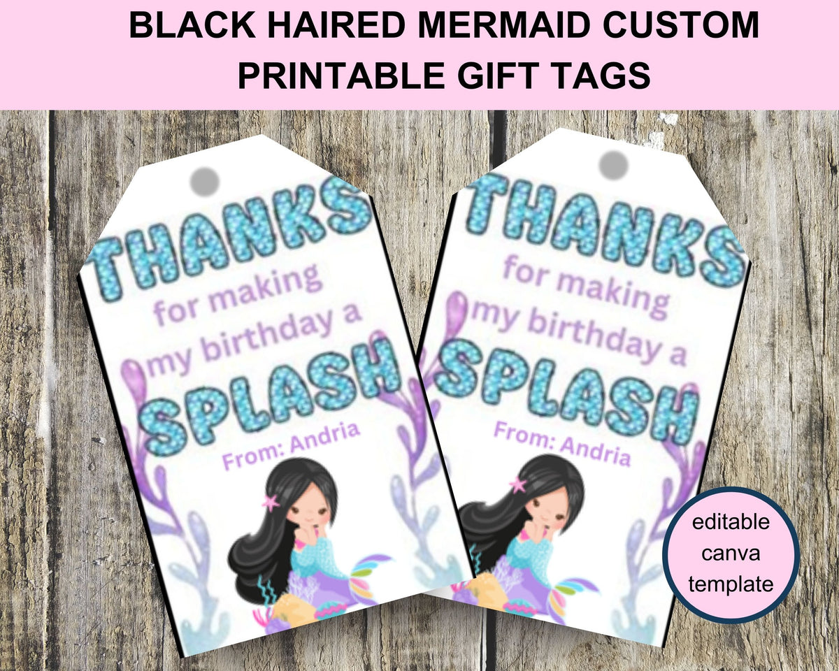 Little Mermaid Custom Name Thank You Gift Tag Canva Template Printable