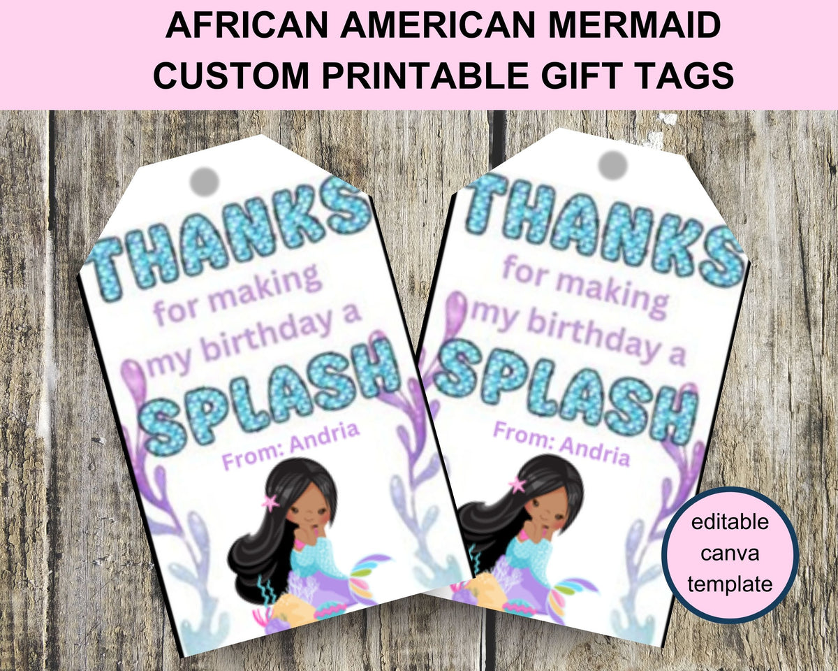 Little Mermaid Custom Name Thank You Gift Tag Canva Template Printable