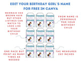 Little Mermaid Custom Name Thank You Gift Tag Canva Template Printable
