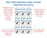 Little Mermaid Custom Name Thank You Gift Tag Canva Template Printable
