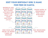 Little Mermaid Custom Name Thank You Gift Tag Canva Template Printable