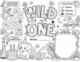 Wild One First Birthday Activity Placemat Printable, Jungle Safari Birthday Activity